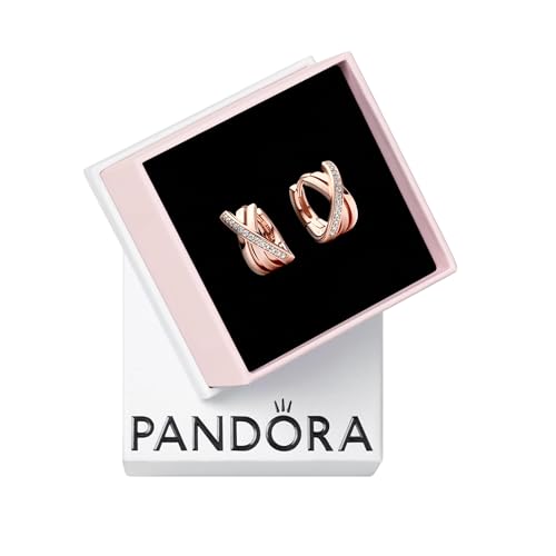 PANDORA Signature Crossover Pavé Hoop Earrings - Gift for Her - 14k Rose Gold-Plated Earrings with Cubic Zirconia - With Gift Box