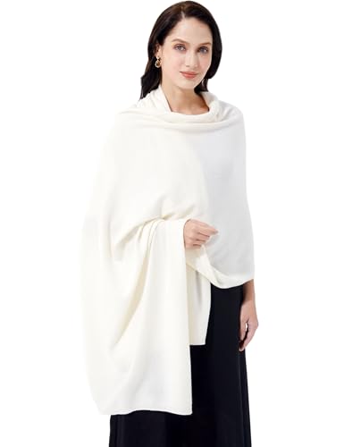RYYOYY Luxury 100% Cashmere Wrap Soft Scarf Stole Knitted Shawl for Women Wayfarer Travel Extra Large 87"x28" White