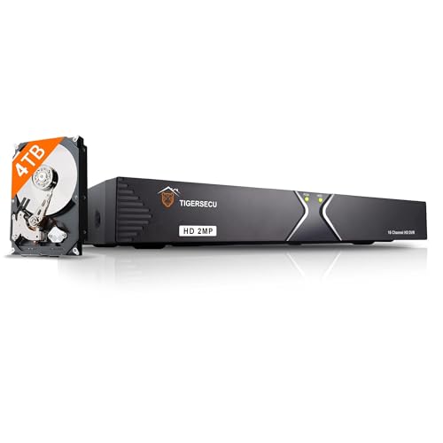 TIGERSECU Super HD 1080P 16 Channel DVR Security Recorder with 4TB Hard Drive, Hybrid 6-in-1 CCTV DVR Recorder Compatible with 2MP and 5MP TVI, AHD, CVI, Analog, RS485 PTZ and IP Cameras