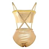 FYMNSI Women Sexy Holographic Metallic Bandeau Top Strapless Bikini Reflective Shiny Booty Shorts High Waist Cheeky Clubwear Gold Medium