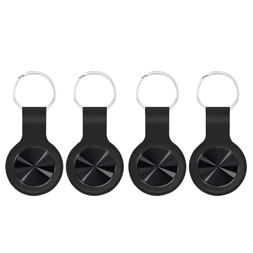 Smart Tracker Tag with Keychain, Global Locator Tracking Device, for Samsung iOS and Android. Item Finder for Keys, Wallet, Luggage, Bags and More, 4 Pack, Black