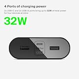 Belkin Portable Charger, 4-Port Power Bank 26,000 mAh w/USB-C & USB-A Ports, 32W Fast Charge USB-C Power Delivery for iPhone 16, 15, 14, 13, & 12 Series, iPad Pro, Galaxy S25, S25+, S25 Ultra - Black