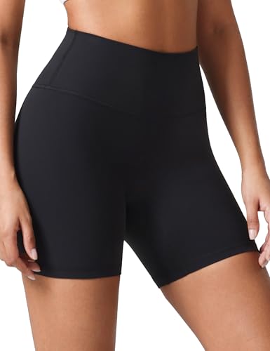Colorfulkoala Dreamlux No Front Seam Shorts High Waist Biker Shorts for Women 6" Inseam Seamless Workout Yoga Shorts(M, Black)