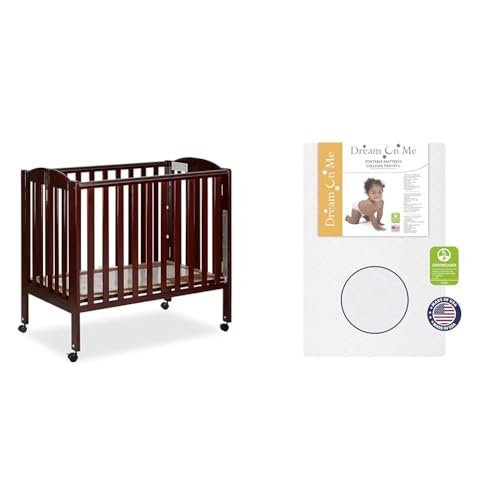 Dream On Me 3-in-1 Portable Folding Crib Bundle with Sunset Extra Firm Fiber Mini Crib Mattress, 41x26x40 Inch and 38x24x3 Inch