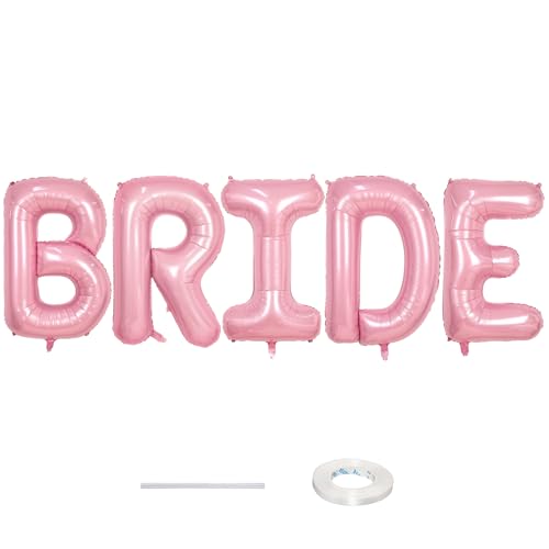 40 Inch Pastel Pink BRIDE Balloons Bachelorette for Bridal Shower, Light Pink BRIDE Mylar Foil Balloon Letter, Baby Pearl Pink Alphabet Balloon for Wedding Engagement Bride to be Party Decorations