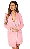 UNIQUE 21 Women Luxe Stain Breasted Asymmetric Blazer Dress - Ladies Elegant Casual Work Office Events Blazer Dresses Pink