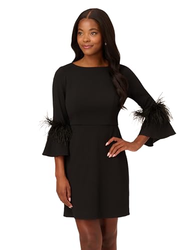 Adrianna Papell Women's Stretch Crepe Feather Dress, Black