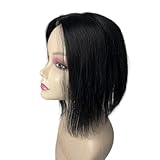 Anemone Silk Base Human Hair Topper For Spot Bald Middle Part Side Bangs Straight Lace Human Hair Partial Wig 5 Clips in Hairpieces Extensions 12X13cm Artificial Scalp (Black, 8 inch)