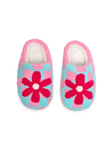 Living Royal Kids Cozy Slippers, Plush Non-Slip Design, 100% Polyester, Funny Retro Flower Design, Big Size