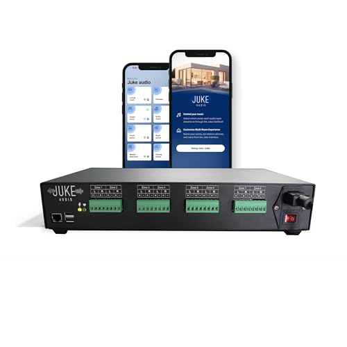 Juke-6 | 6 Zone Audio Amplifier | Wirelessly Controlled Multi-Room Audio System | Compatible with Airplay 2, Spotify Connect, Bluetooth, DLNA