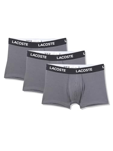 Lacoste Men's Cotton Stretch Essentials Trunks, 3-Pack, Grey, Medium