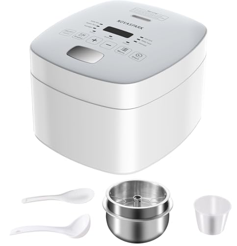 Novaspark Low Carb Rice Cooker Stainless Steel Inner Pot, Stainless Steel Rice Cooker Small 5 Cup, LED Display Low Sugar Rice Maker, 24H Timer and Auto Keep Warm, White Rice/Porridge/Oatmeal, White