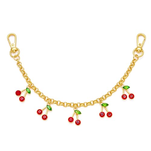 HolidayQbee Cherry Gold Keychain For Women Double Buckle Key Pendant Trendy Gold Bag Charm Keychain Accessories Car Key Chain Purse Charms Fashion Jewelry