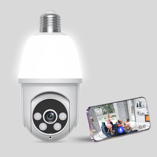 FineLuck Light Bulb Security Camera Wireless Outdoor, 1080P WiFi Surveillance Cam, Indoor Home Cameras with 2-Way Audio, AI Human Detection, Color Night Vision, Cloud Storage, Live View