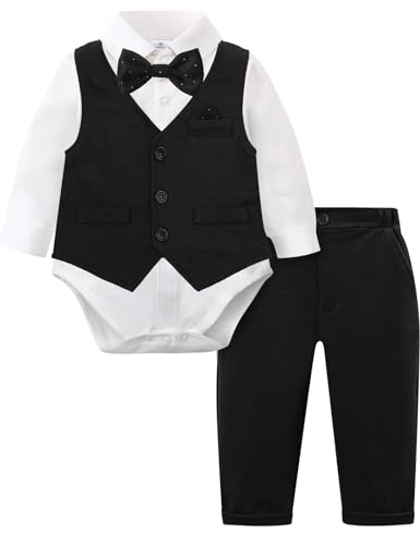 A&J DESIGN Baby Tuxedo Boys Infant Suits Wedding Gentleman Formal Dress Easter Outfit 6-9 Months Black