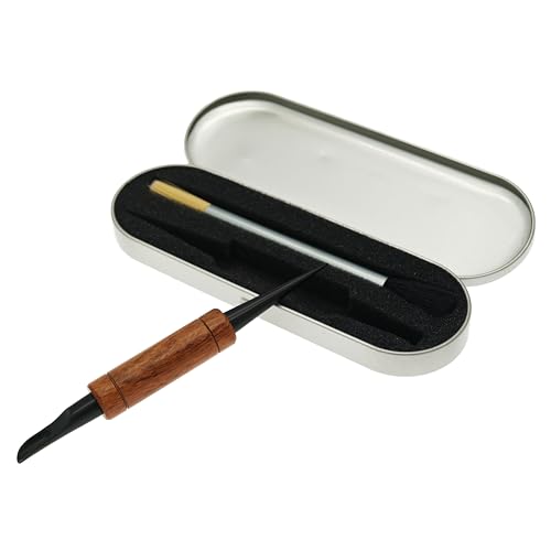 Coffee Art Pen Set for Baristas, Wooden Coffee Drawing Tool for Latte, Cappuccino, Macchiato, Espresso Milk Foam Design Pen, Premium Accessories Set with Coffee Brush and Stainless Steel Case (Black)