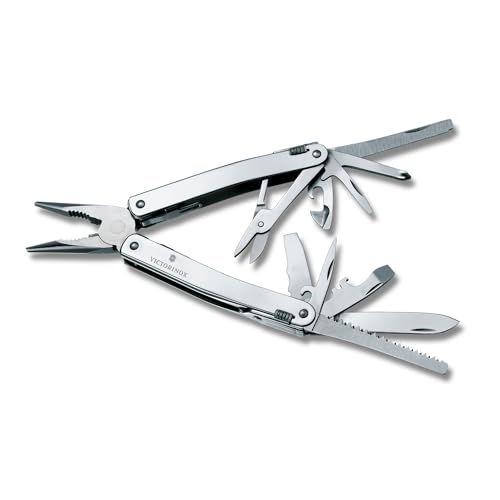 Victorinox Swiss Tool Spirit X Multi Tool, 24 Function Swiss Made with Locking Blade and Long-Nosed Pliers, incl. Leather Case - Silver