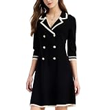 GOELIA Black Mini Sweater Dress for Women, Button up 3/4 Sleeve Knit Dresses for Teacher Work Business in Fall