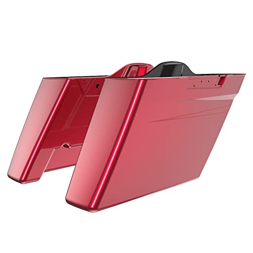 Moto Onfire 4.5" Stretched Saddlebags Fit for 2014-2023 Harley Davidson H-D Touring, No Exhaust Cutout, Velocity Red Sunglo with Medium Red Outer Pinstripe