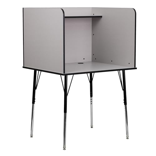 Flash Furniture Justin Height-Adjustable Student Study Carrel for Testing Centers/Classrooms, Modular Study Carrel/Private Student Testing Desk, Gray