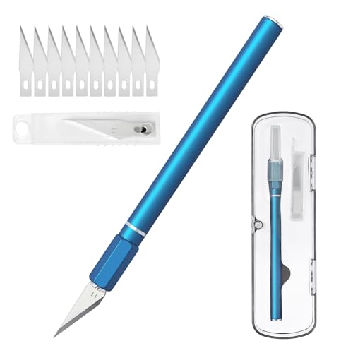 Exacto Knife, Hobby Knife Set with 10 Pieces Blades, Craft Knife Kit, Precision Knife for Pumpkin Carving, Modeling, DIY Artwork, Stencil, Scrapbooking, Paper Cutters for Crafting (Blue)