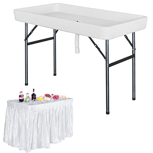 S AFSTAR 4 Foot Ice Cooler, Outdoor Buffet Cold Food Keeper w/Matching Skirt & Drain Plug, Portable Tailgate Camp Fishing Cleaning Table, Ice Bin Folding Chill Table for Party, Picnic, BBQ