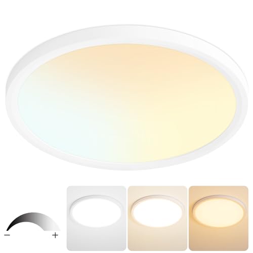 KIWIVIC 24 Inch Flush Mount Ceiling Light, Large 48W Dimmable LED Fixture 4800LM, 3000K/4500K/6000K Adjustable, Round Ceiling Lamp for Bedroom, Kitchen, Living Room, Dining Room, Bathroom, White