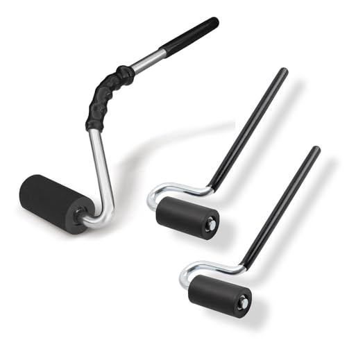 POWERTEC J Roller Set, 2PK 12" Long Handle & 1PK 14" Curved Handle J Roller, Laminate/Veneer Roller Tool with Rubber Roller for Edge Banding, Wall Coverings