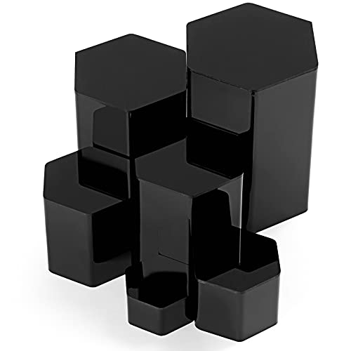 Jetec Hexagonal Jewelry Display Risers Hexagonal Market Display Risers Stands Acrylic Showcase Acrylic Stand for Jewelry Model Figures Decoration, 6 Sizes(Black,6 Pieces)