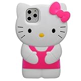 MONEHOYSY Cartoon Case for iPhone 15 Pro Max 6.7", Fashion Cute 3D Cute Kitty Kawaii Soft Silicone Animal Protective Gel Shockproof Gel Back Cover for Kids Women Girls Boys (Hot Pink-1)