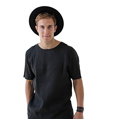 Men's Linen T-Shirt 100% Linen Black Summer Clothing for Men from Natural Flax Beach Shirts Best Gift for him (XL, Black)