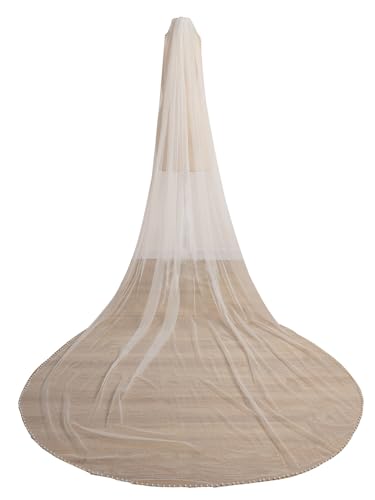 EllieWely Pearl Soft Tulle Wedding Bridal Veil Chapel Length 91inch Ivory