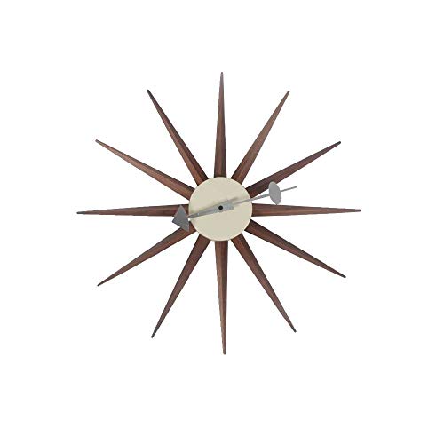 SHISEDECO Wooden Mid Century Art Decorative Modern Silent Sunburst Wall Clocks for Home, Kitchen, Living Room, Office etc., Colorful Retro Design(Sunburst Clock Walnut)