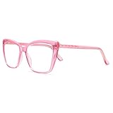 AMOMOMA Trendy TR90 Oversized Blue Light Reading Glasses Women,Stylish Square Cat Eye Glasses AM6031 Crystal Pink 1.5 x