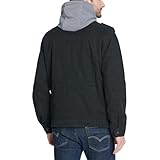 Levi's Men's Washed Cotton Military Jacket with Removable Hood (Standard and Big & Tall), Black, Medium