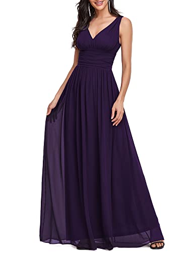 Ever-Pretty Womens Bridesmaid Dress V-Neck Sleeveless A Line Chiffon Floor Length Formal Dress Dark Purple US6