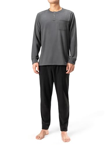 DAVID ARCHY Men's Polar Fleece Pajamas Set Henley Collar Warm Sleepwear Comfy Soft Loungewear Pjs Winter Pajama for Men (M, Dark Gray)