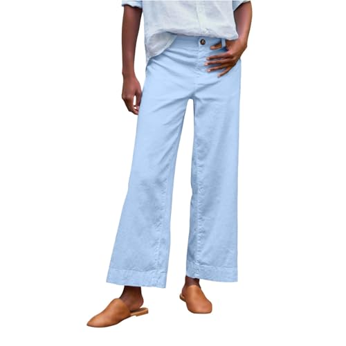 Plus+Size+Spring+Clothes+for+Women Selling Best Items for Elderly Linen Pants for Women Summer Wide Leg High Waist Cropped Pants Business Casual Loose Fit Zipper Toursers with Pockets Blue Small