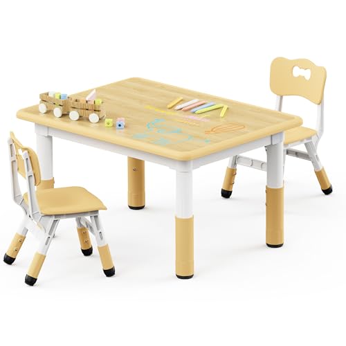 Brelley Kids Table and 2 Chairs Set, Height Adjustable Toddler Desk 31.5" L x 23.6" W and Chair Set, Graffiti Desktop, Classroom/Daycare/Home, Children Multi-Activity Table for Ages 2-8