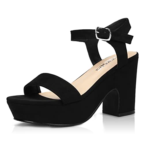 rsxses Women's Suede Platform Heels Sandals Peep Toe Fashion Wedding Sexy Dress Block Chunky Wedges High Heel Ankle Strap Pumps Black Suede Size US 8 CN 39