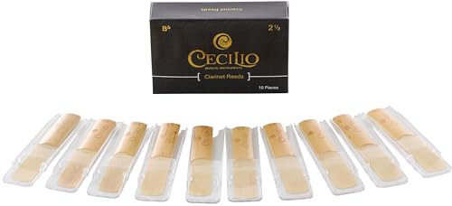 Cecilio Clarinet Reeds 2.5, Premium Quality Clarinet Reeds for Practice, Performances, Individually Packed in Plastic Cases, 10-pack