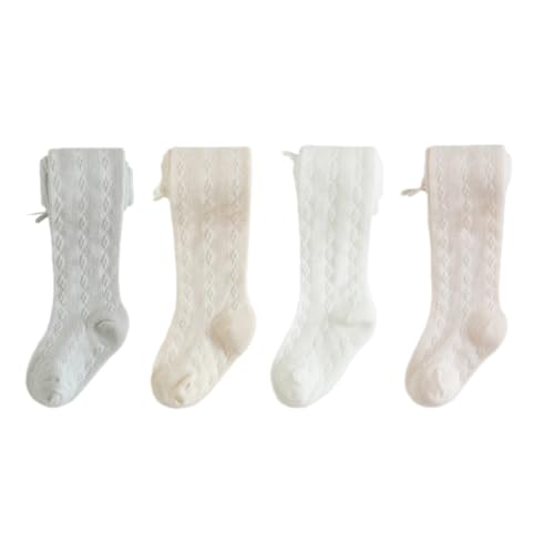 WATOCHE Baby Girl Tights 4 Pack Cable Knit Mesh Lace Leggings Stockings Bowknot Cotton Pantyhose for Toddlers(4 Pack-Knit Floral,2T)