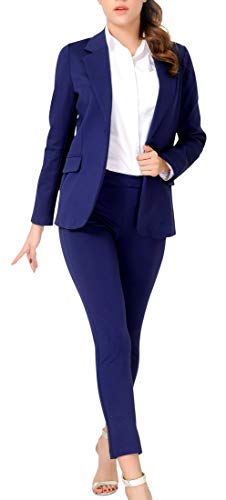 Marycrafts Women's Business Blazer Pant Suit Set for Work 4 Navy