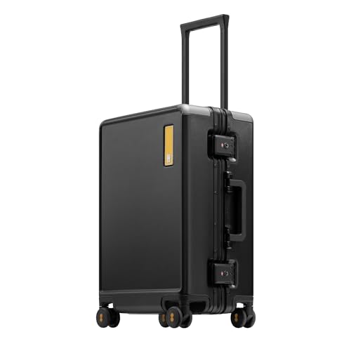 LEVEL8 Zipperless Carry On Suitcase Airline Approved with Aluminum Frame, Hard Shell Luggage with Spinner Wheels, Metal Travel Luggage with Double Tsa Locks, 20 Inch, Black