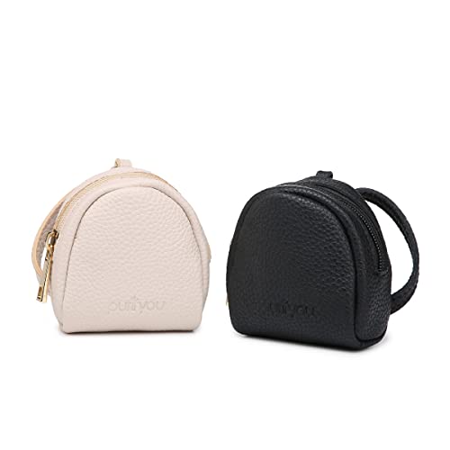 purifyou Premium Leather Pacifier and Nipple Shield Cases - Set of 2 Black & Beige | Case for Diaper Bag & Stroller | Pacifier Box for Travel | Keeps Baby’s Binkies Clean and Accessible