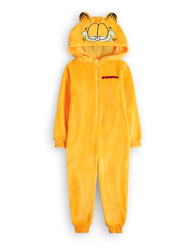 Garfield Kids Onesie | Orange Novelty Cat All in One Loungewear Outfit For Boys & Girls | Character Sleepwear Bodysuit with 3D Ears