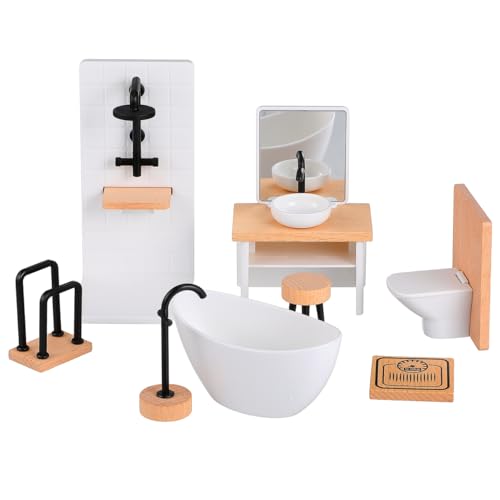 MUCKLILY 1set Dollhouse Miniature Bathroom Accessories Furniture Bathroom Set with Shower Room Decor Toilet Sink Bath for Dollhouse Mini Bathtub Toilet