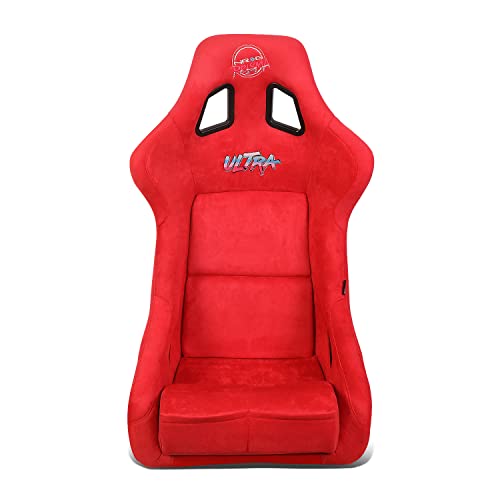 NRG Innovations NRG-FRP-302RD-ULTRA Prisma Fixed Back Bucket Racing Seat W/Bottom Mount, Washed Up Light Red Seat/Gold Sparkle Back