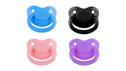 Littletude Adult Sized Pacifier Variety 4 Pack Dummy for Adult Babies, Large Handle, Big Shield, Pink, Blue, Purple, Black