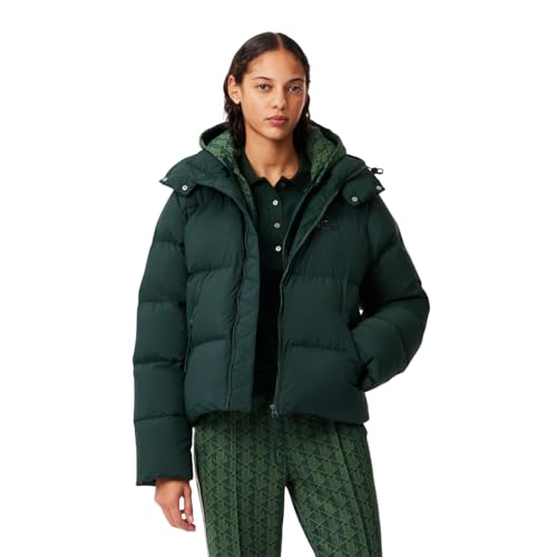 Lacoste Women's Padded Down Logo Jacket with Hood, Sinople, 8